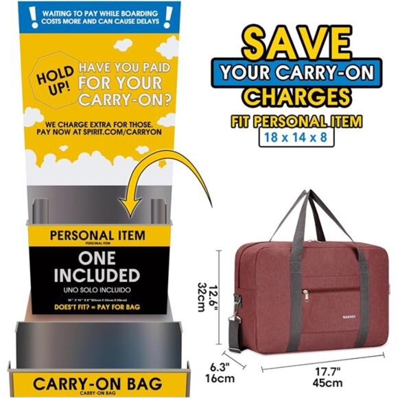 For Spirit Airlines Personal Item Bag 18x14x8 Foldable Travel Duffel Bag Tote - Picture 2 of 8